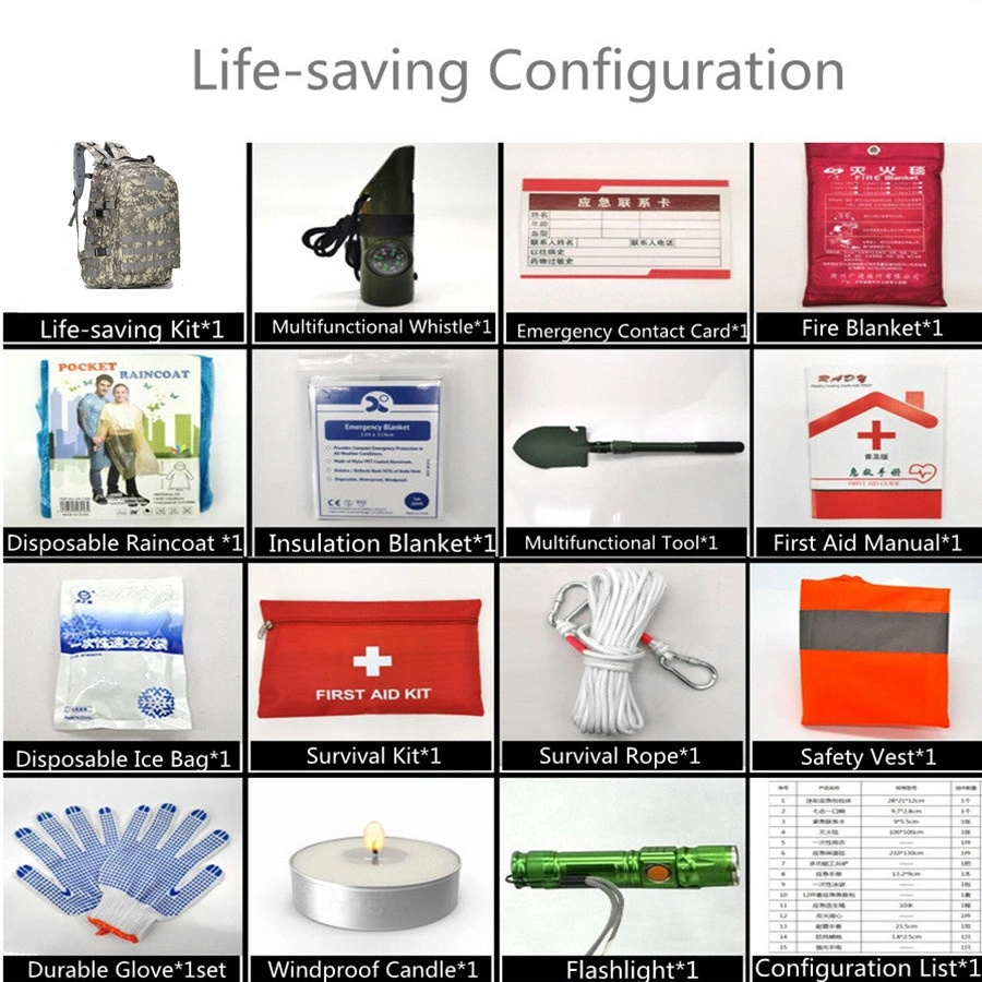 Factory Direct Sale Kit Emergency and Equipment Medical Rescue Bag Life Saving Flood Survival Gear